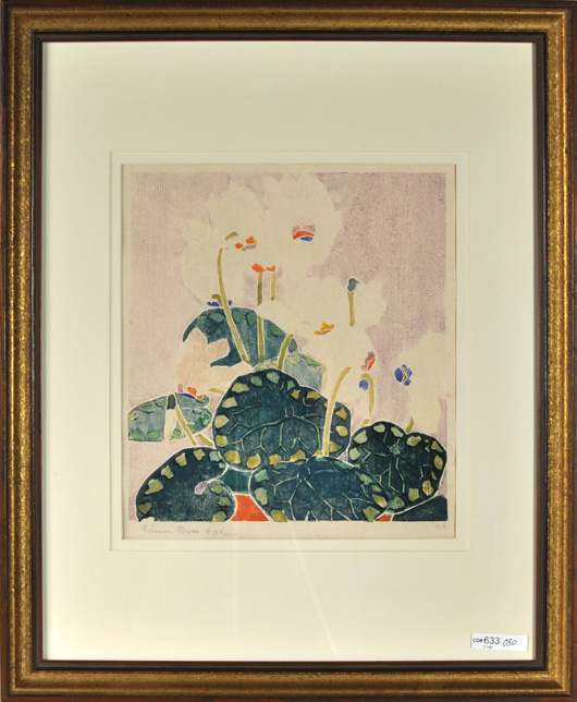 Edna Hopkins wood block print: $9,840. Woodbury Auction image.